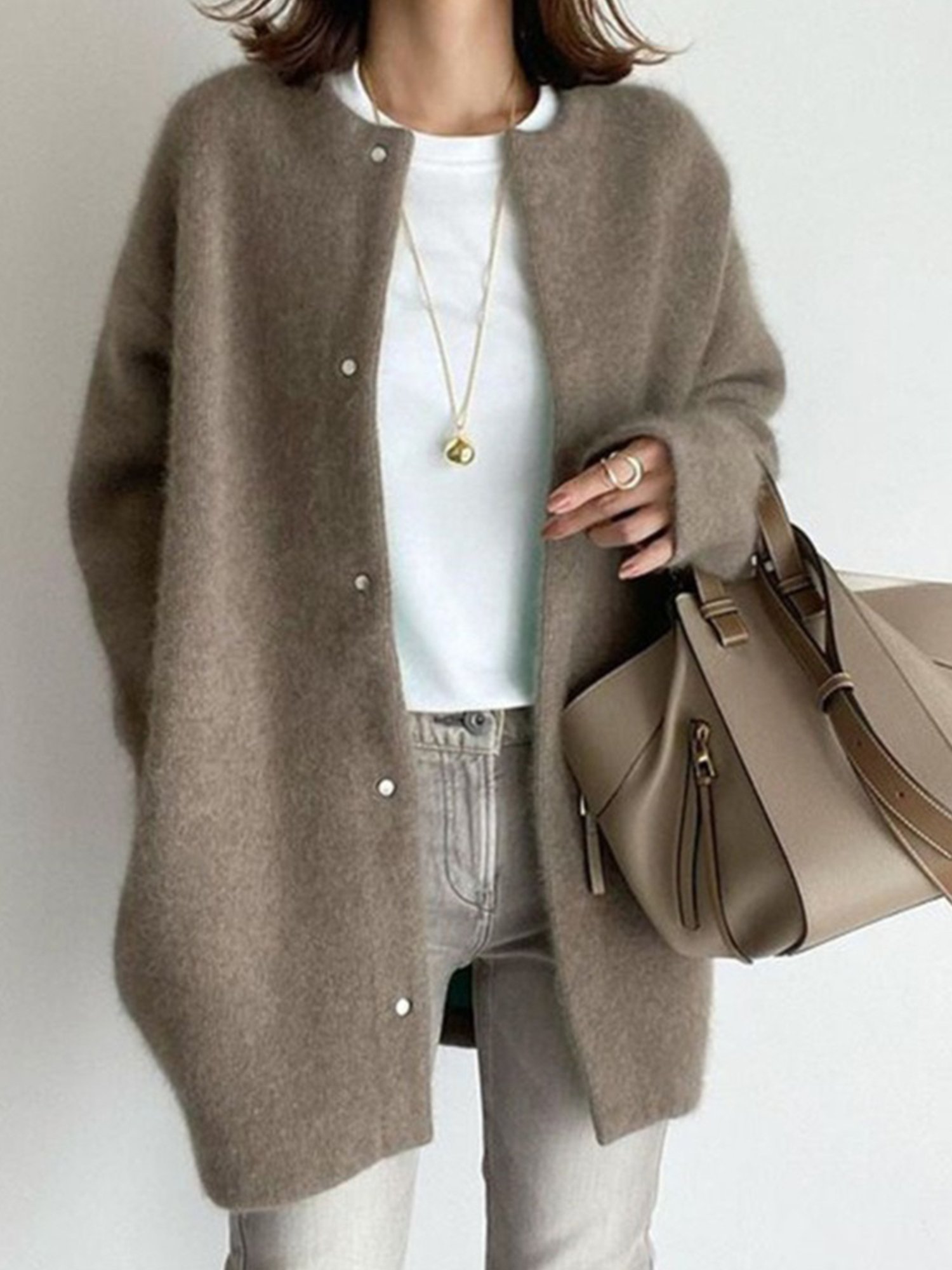 Women Winter Outerwear Urban Plain Long Sleeve Crew Neck Jacket