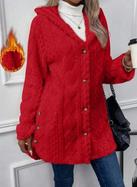 Women Winter Outerwear Casual Plain Long Sleeve Hoodie Jacket