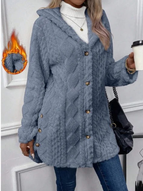 Women Winter Outerwear Casual Plain Long Sleeve Hoodie Jacket