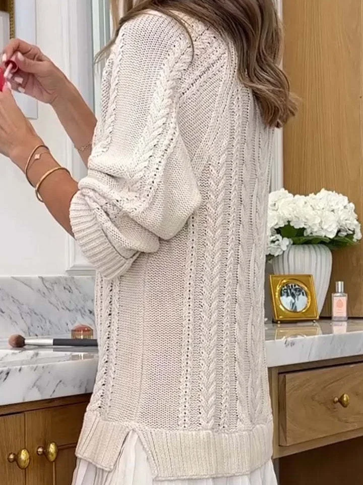 Women Geometric Autumn Jacquard Dress Crew Neck Long Sleeve Sweater A-Line Dress