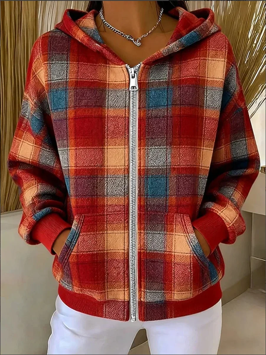 Women Spring/Fall Outerwear Vintage Geometric Long Sleeve Hoodie Jacket