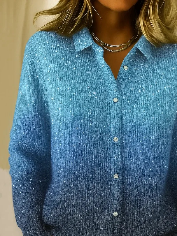 Women Ombre Long Sleeve Comfy Vintage Printing Cardigan