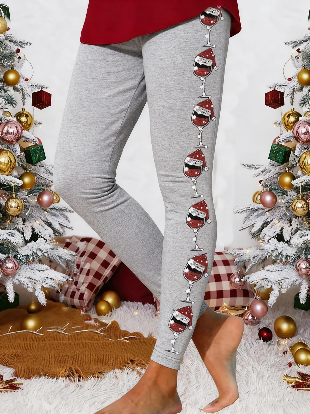 Casual Christmas Skinny Soft Clouds Ankle Pants Leggings