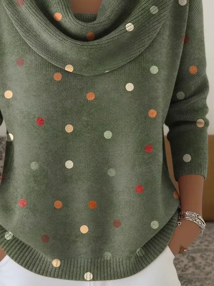 Women Polka Dots Long Sleeve Comfy Casual Printing Sweater