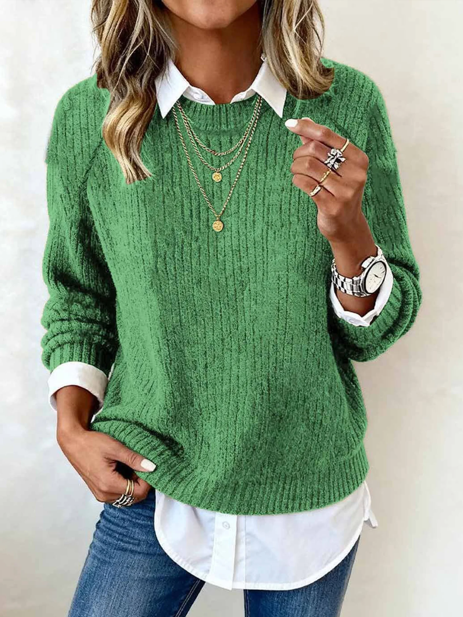 Women Plain Long Sleeve Comfy Casual Sweater
