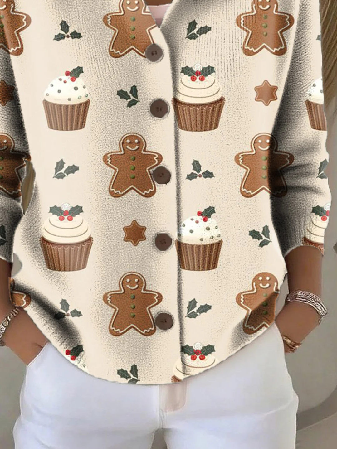 Women Christmas Long Sleeve Comfy Vintage Printing Cardigan