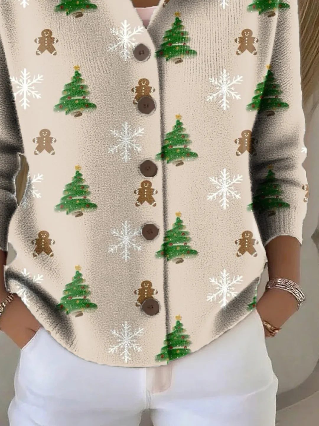 Women Christmas Long Sleeve Comfy Vintage Printing Cardigan