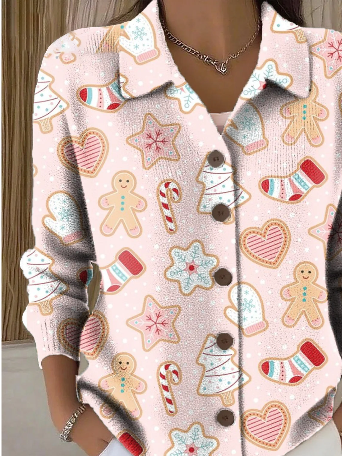 Women Christmas Long Sleeve Comfy Vintage Printing Cardigan