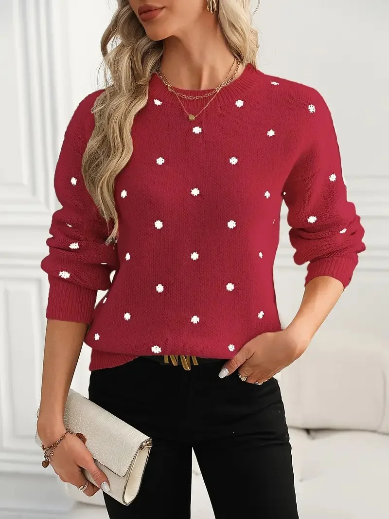 Women Polka Dots Long Sleeve Comfy Casual Printing Sweater