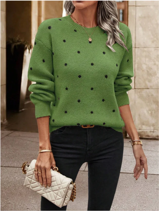 Women Polka Dots Long Sleeve Comfy Casual Printing Sweater