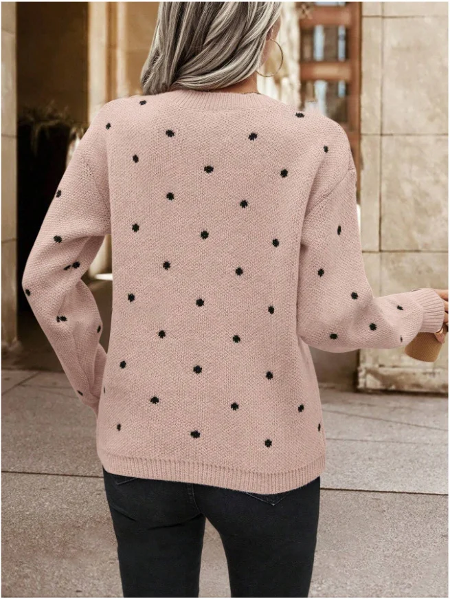 Women Polka Dots Long Sleeve Comfy Casual Printing Sweater