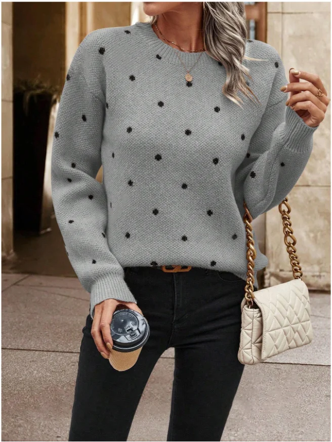 Women Polka Dots Long Sleeve Comfy Casual Printing Sweater