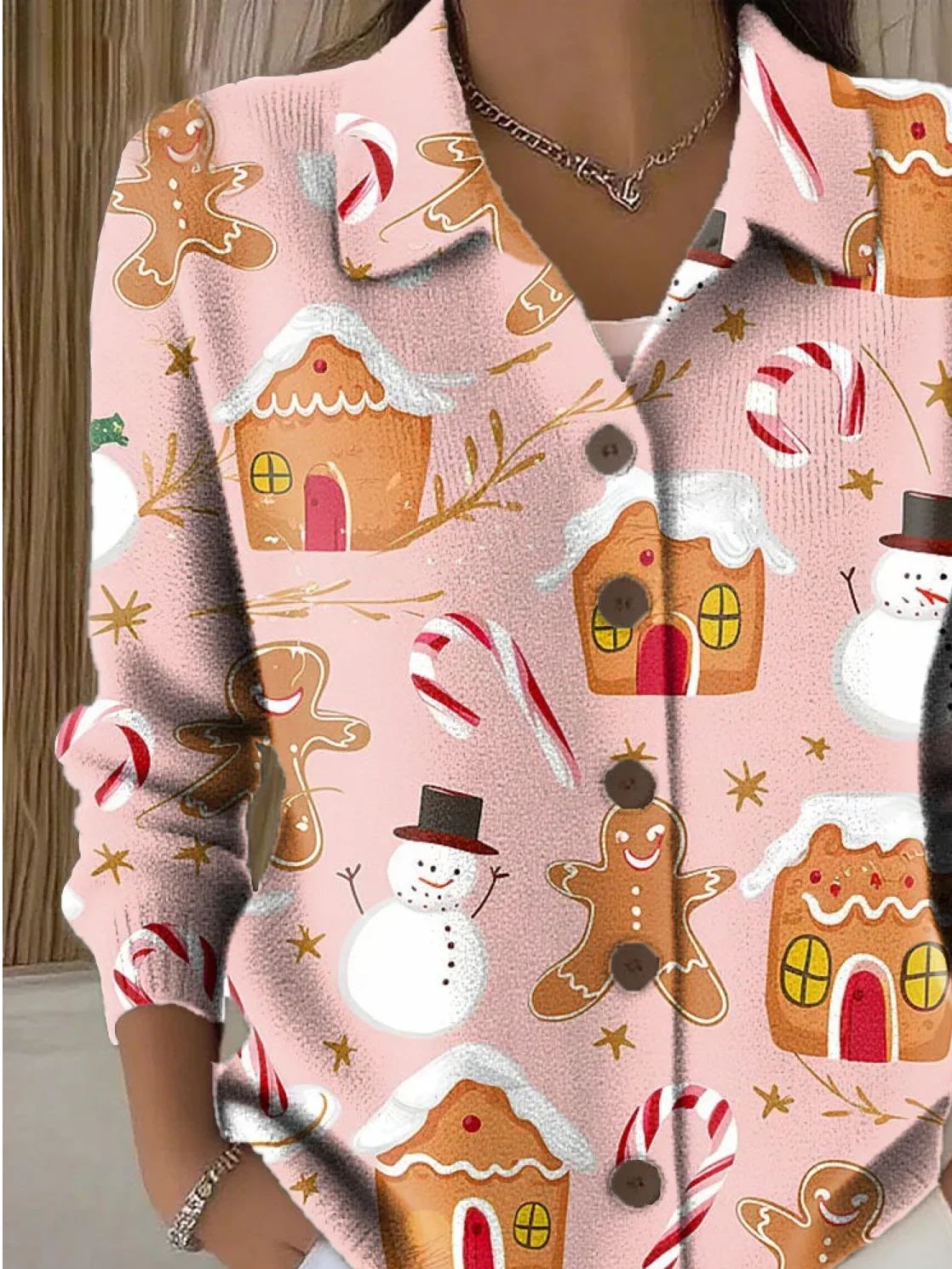 Women Christmas Snowman Long Sleeve Comfy Vintage Printing Cardigan