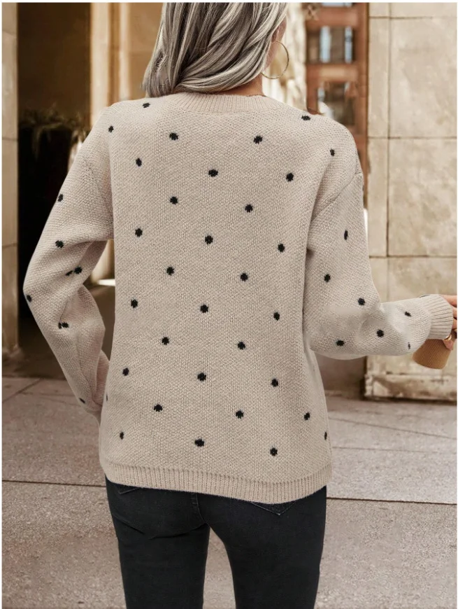 Women Polka Dots Long Sleeve Comfy Casual Printing Sweater