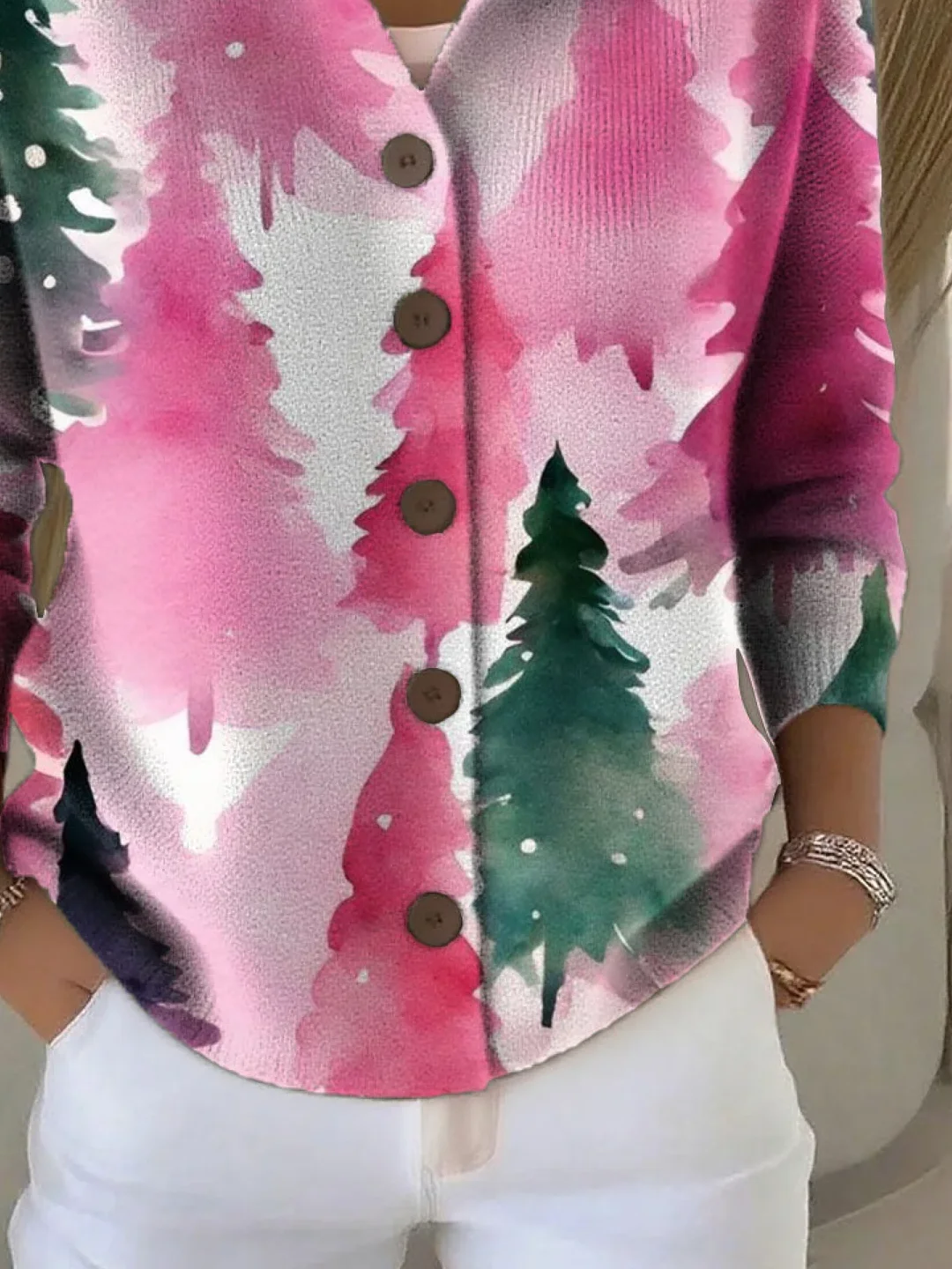 Women Christmas Long Sleeve Comfy Vintage Printing Cardigan