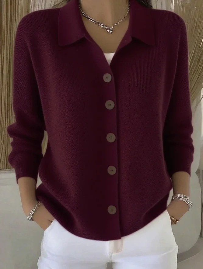 Women Cotton Plain Long Sleeve Comfy Casual Cardigan