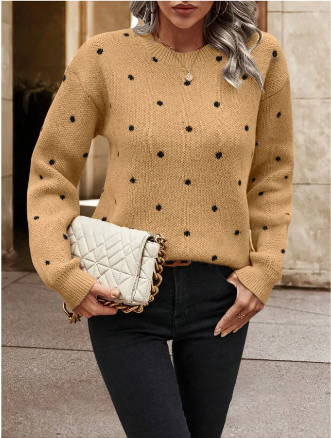 Women Polka Dots Long Sleeve Comfy Casual Printing Sweater