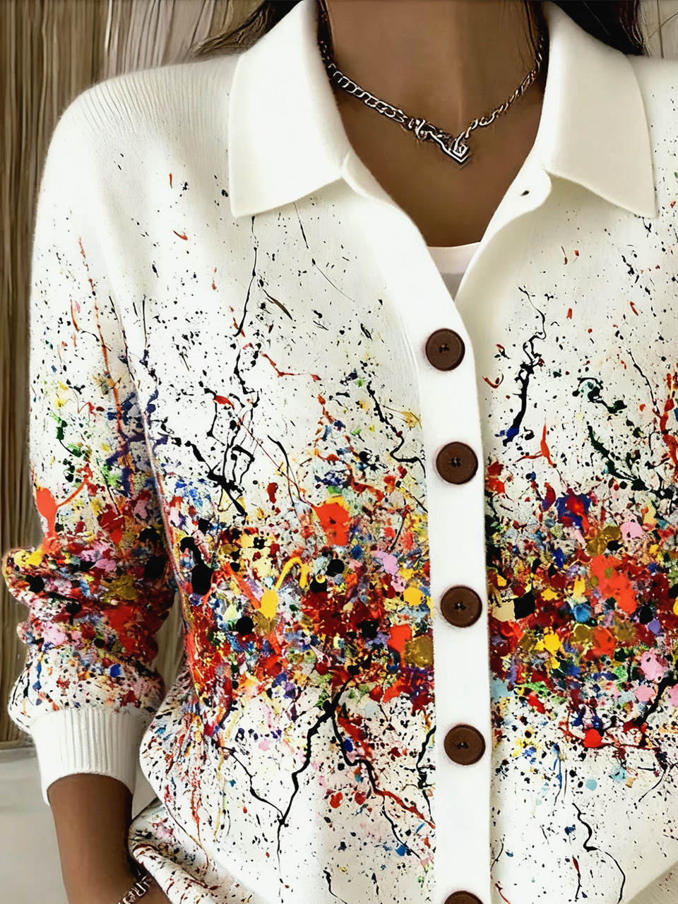 Women Knitted Gradient Pattern Long Sleeve Comfy Casual Cardigan