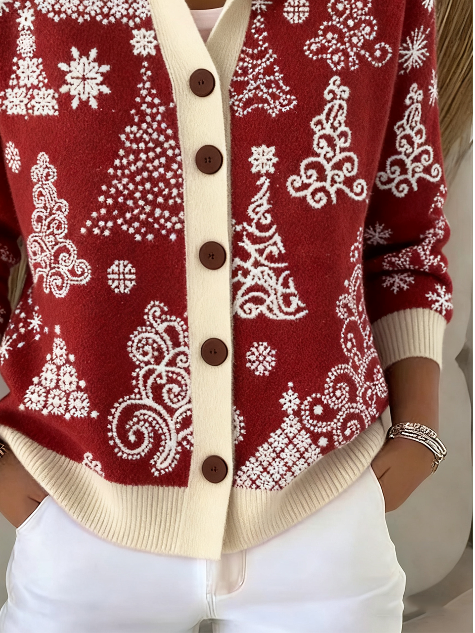 Women Knitted Christmas Long Sleeve Comfy Casual Cardigan