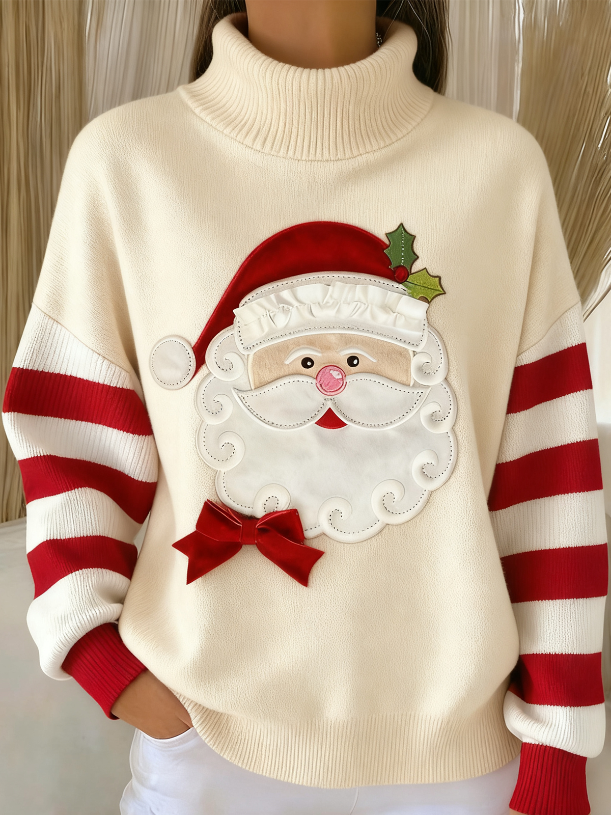 Women Striped Long Sleeve Comfy Vintage Sweater