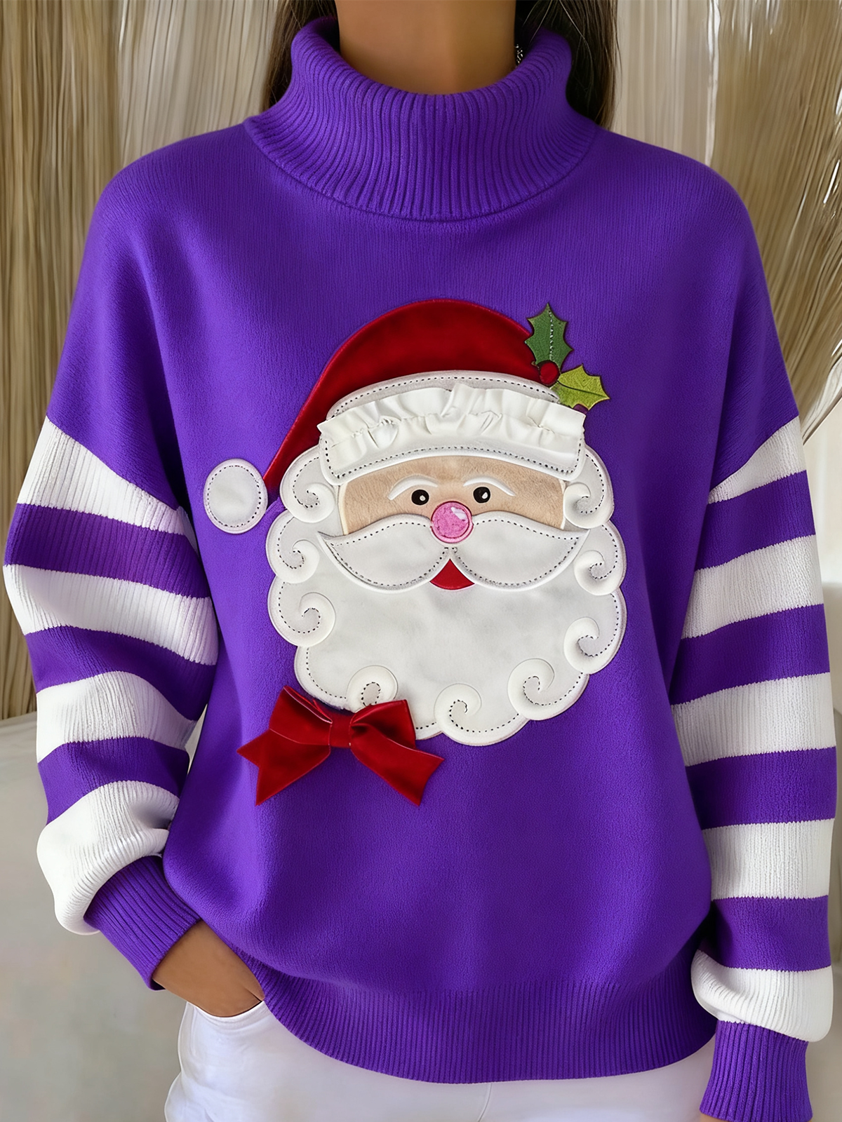 Women Striped Long Sleeve Comfy Vintage Sweater