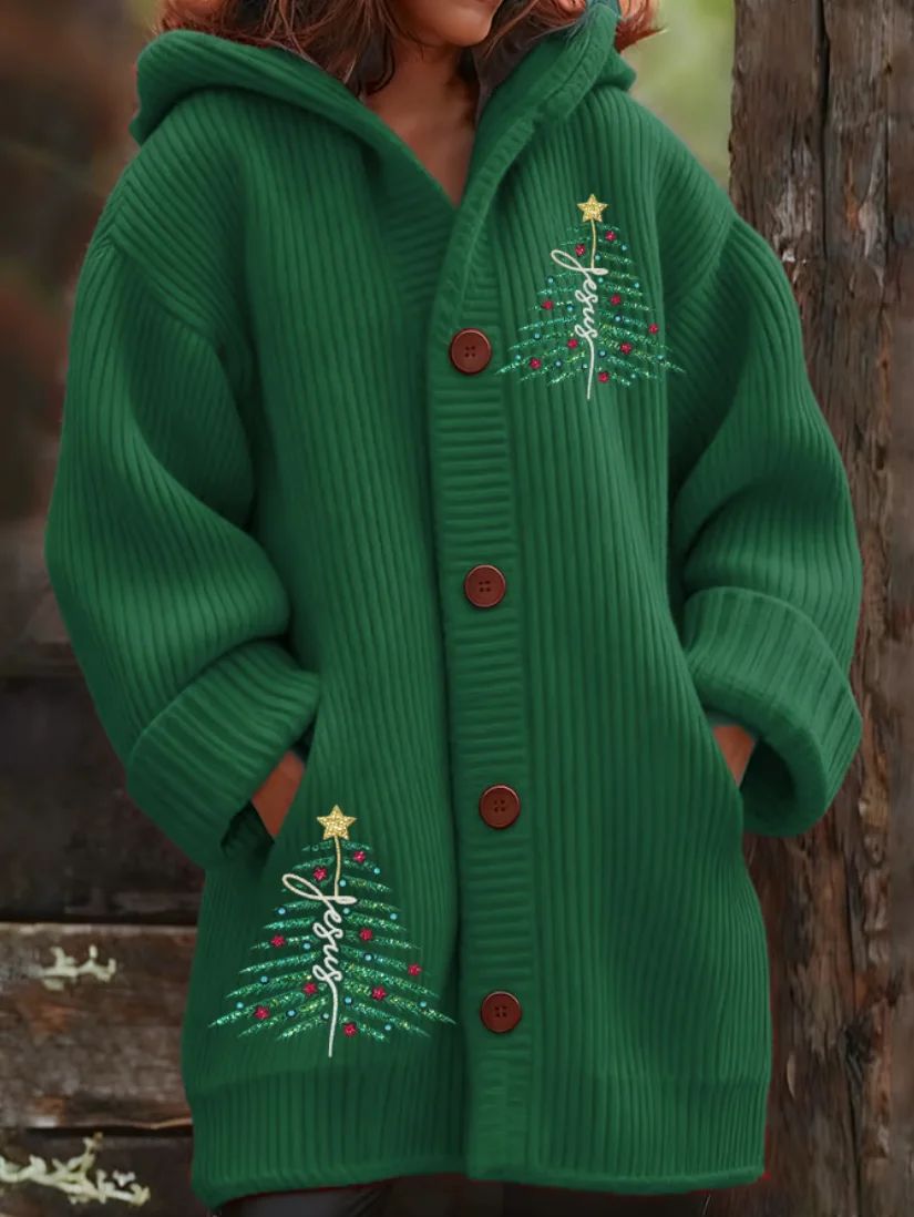 Women Wool/Knitting Christmas Long Sleeve Comfy Vintage Cardigan