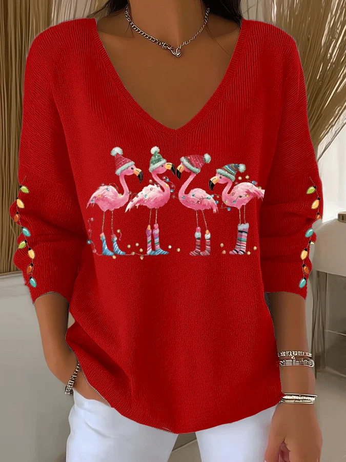 Casual Christmas V Neck Long Sleeve T-shirt
