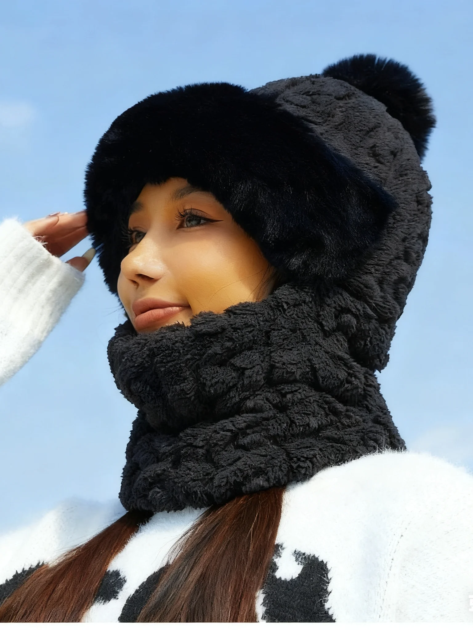 Winter Style All-in-one Hat And Scarf Fleece-lined Thickened Windproof Cold-proof Warm Multi-functional Balaclava For Cycling
