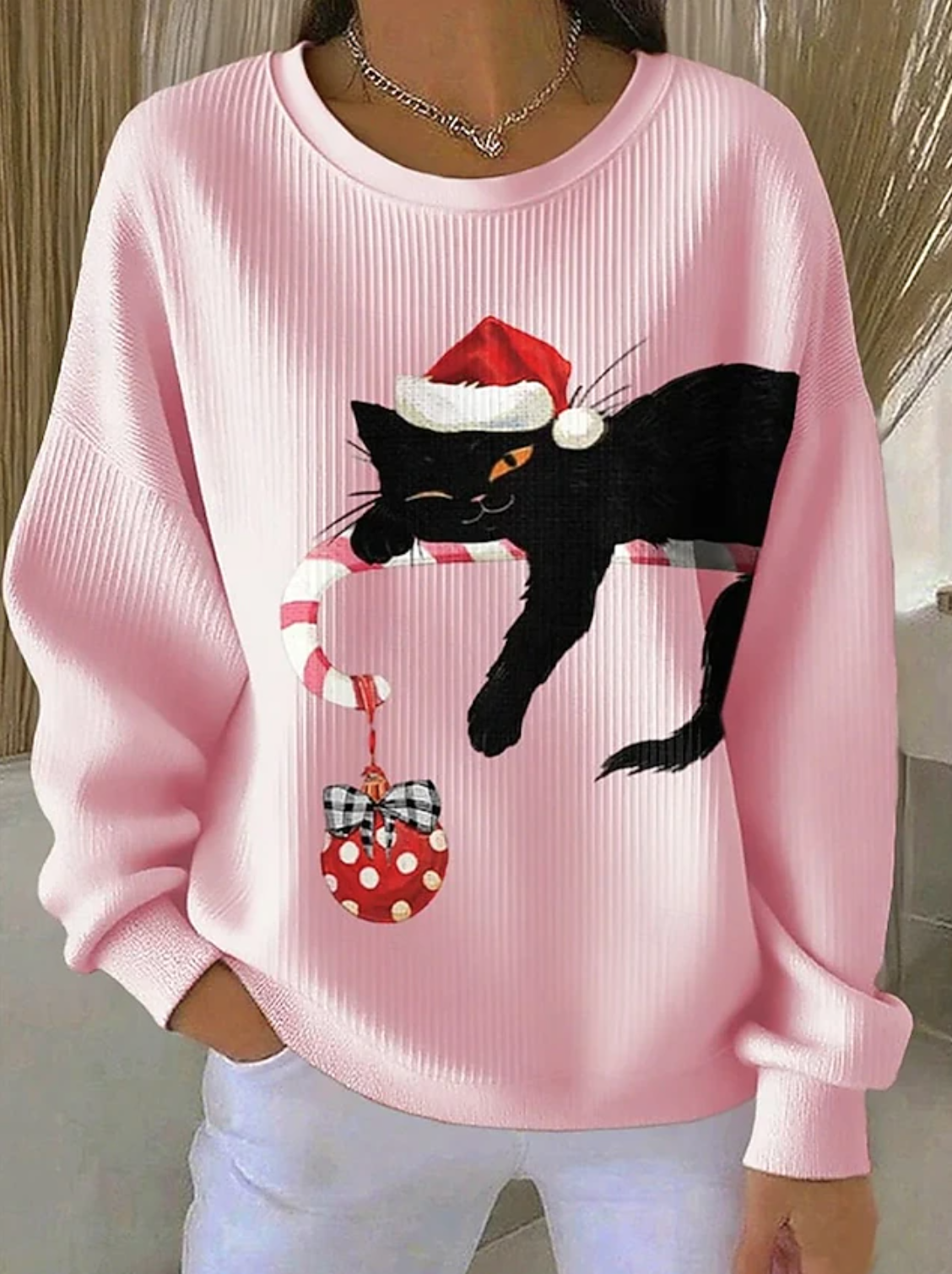 Casual Crew Neck Christmas Sweatshirt