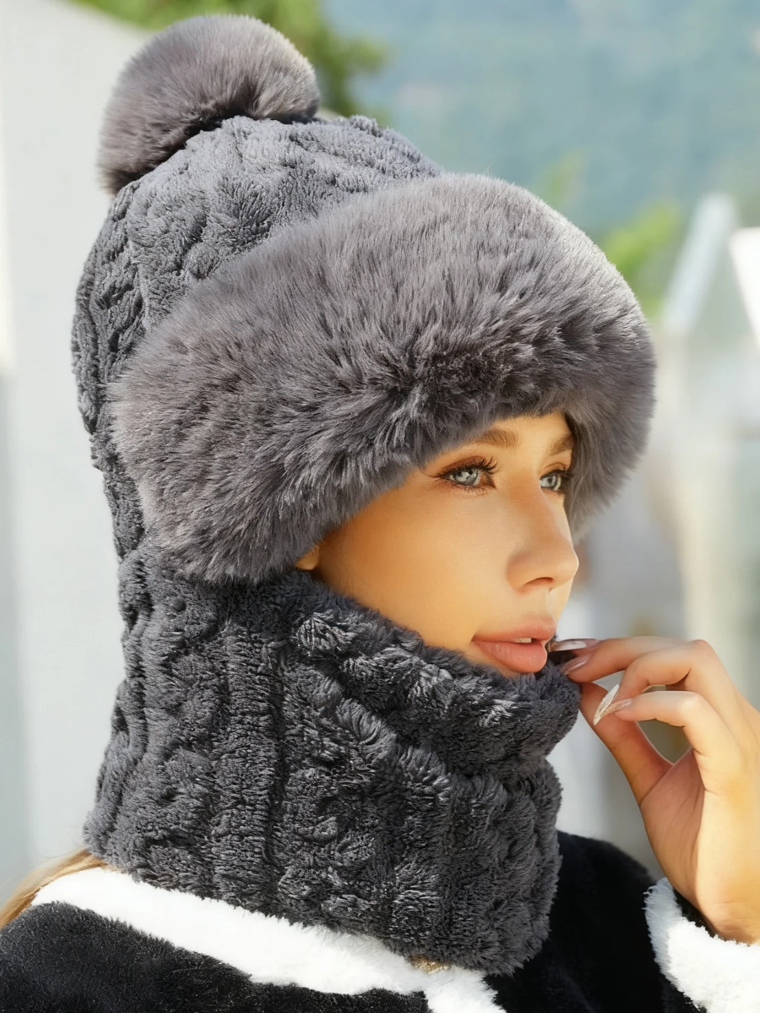 Winter Style All-in-one Hat And Scarf Fleece-lined Thickened Windproof Cold-proof Warm Multi-functional Balaclava For Cycling