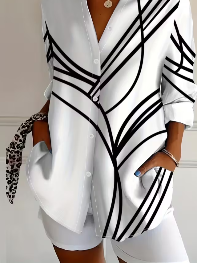 Shirt Collar Regular Sleeve Long Sleeve Abstract Buckle Regular Loose Button Up Shirt Shirt For Women