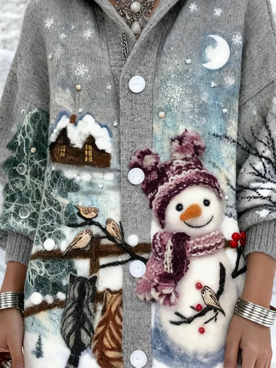 Women Wool/Knitting Santa Claus Long Sleeve Comfy Vintage Cardigan