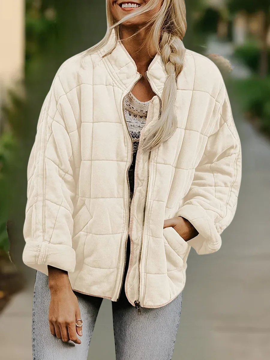 Women Spring/Fall Outerwear Casual Split Joint Plain Long Sleeve Stand Collar Jacket