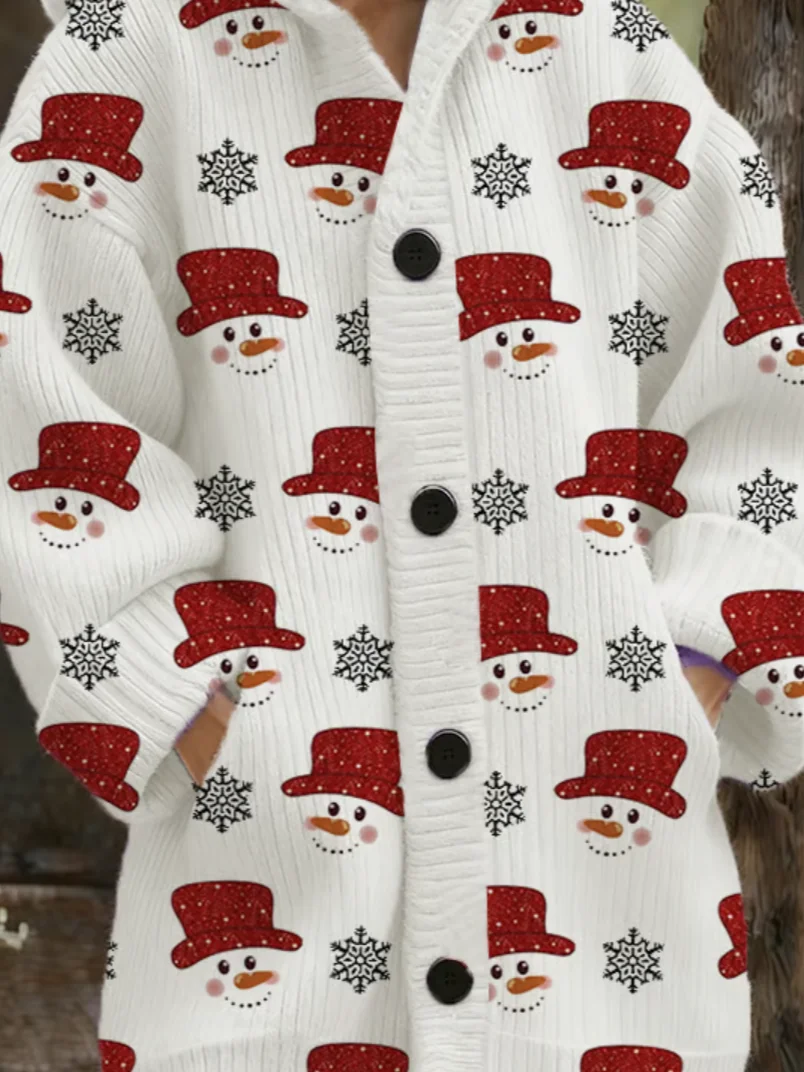 Women Wool/Knitting Santa Claus Long Sleeve Comfy Vintage Cardigan