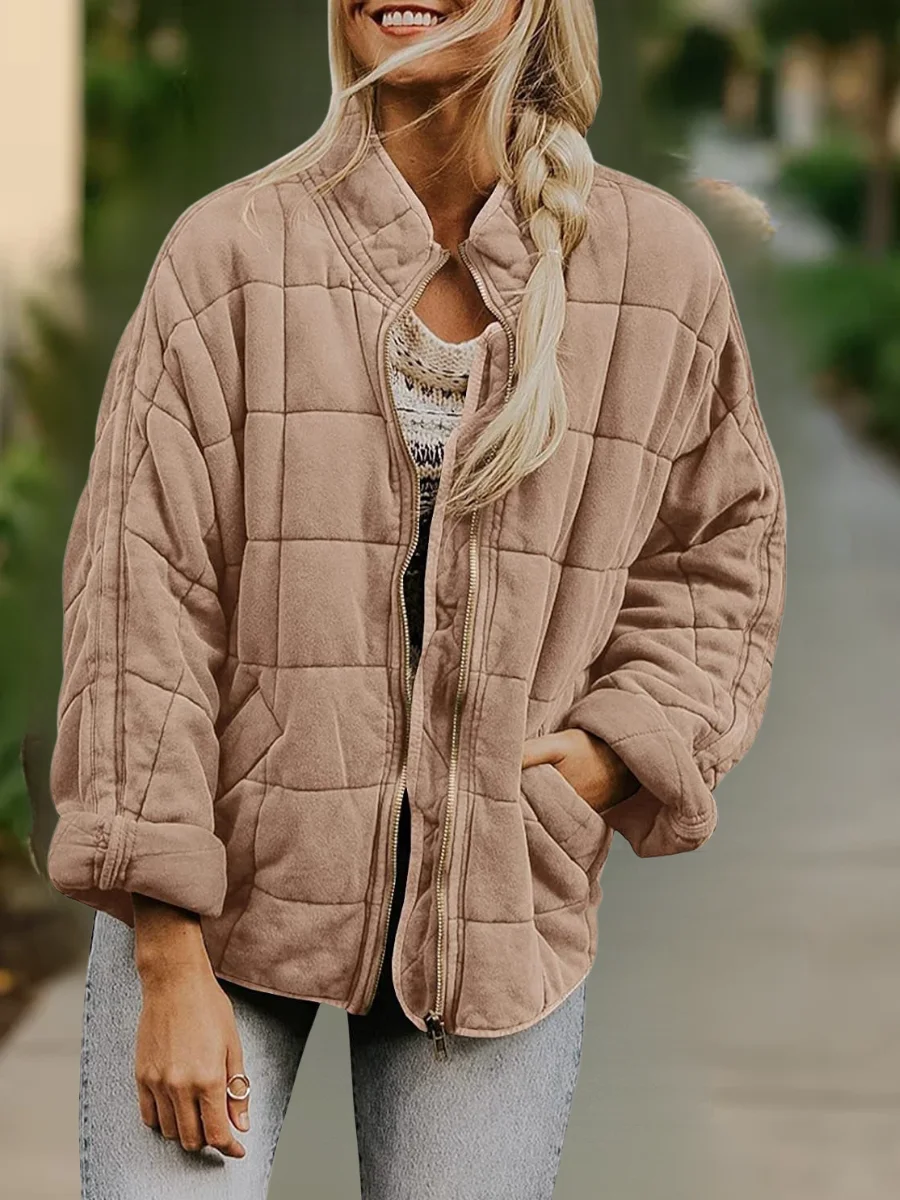 Women Spring/Fall Outerwear Casual Split Joint Plain Long Sleeve Stand Collar Jacket