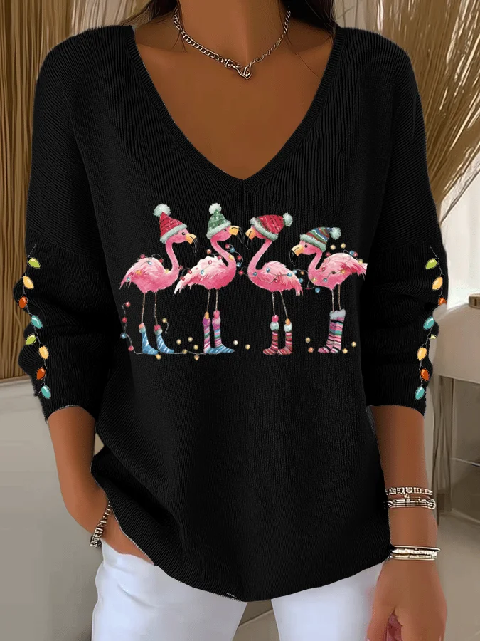 Casual Christmas V Neck Long Sleeve T-shirt