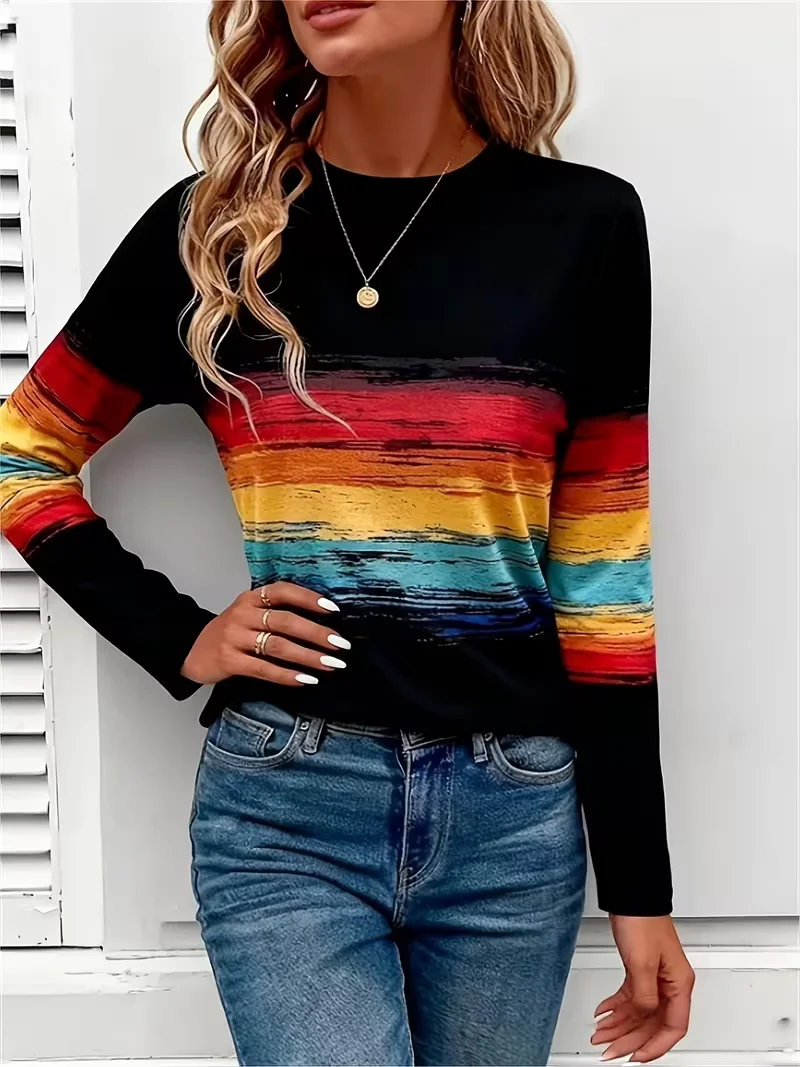 Casual Abstract Crew Neck Long Sleeve T-shirt