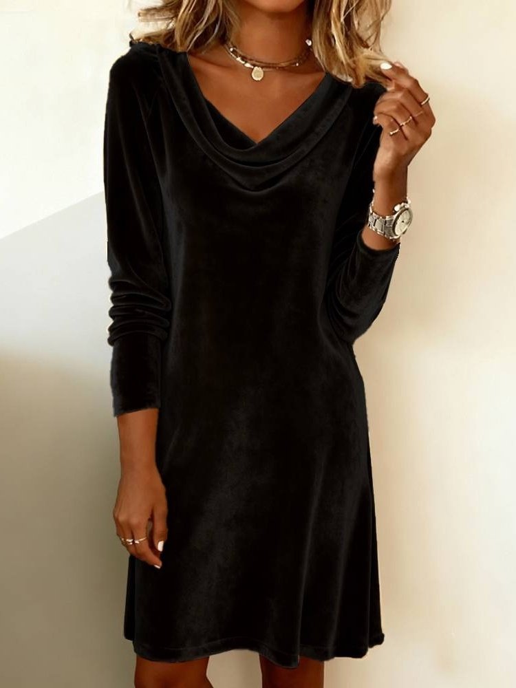 Women Plain Spring/Fall Split Joint Dress Hoodie Long Sleeve Fit & Flare Dress A-Line Dress