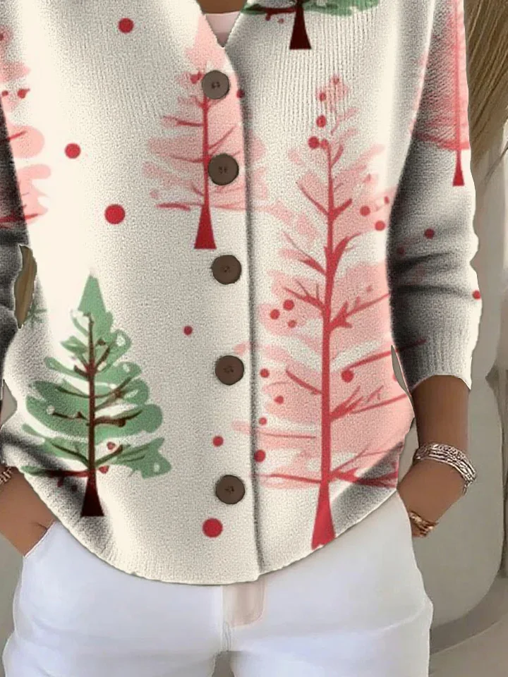 Women Christmas Long Sleeve Comfy Vintage Printing Cardigan
