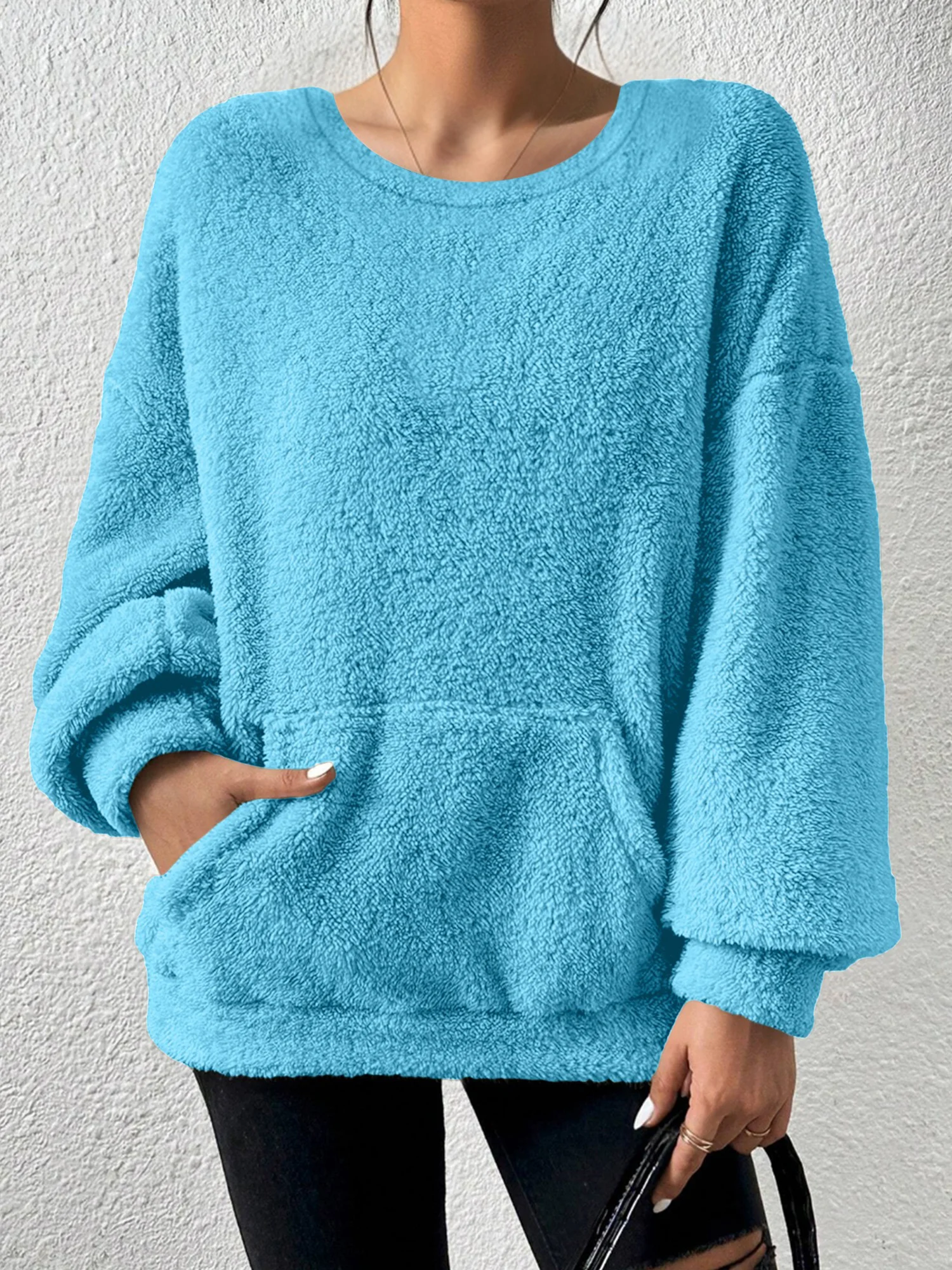 Casual Crew Neck Plain Sweatshirt
