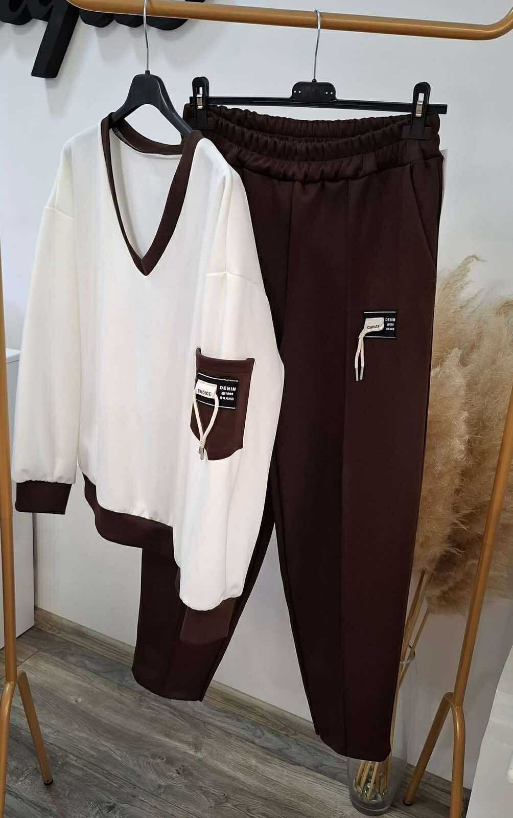 Women Color Block Two-Piece Set Daily Long Sleeve Casual Spring/Fall Top With Pants Matching Set