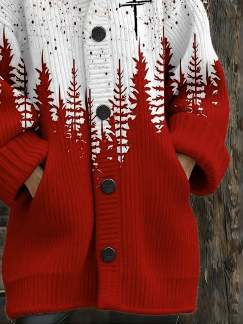 Women Wool/Knitting Gradient Pattern Long Sleeve Comfy Vintage Cardigan