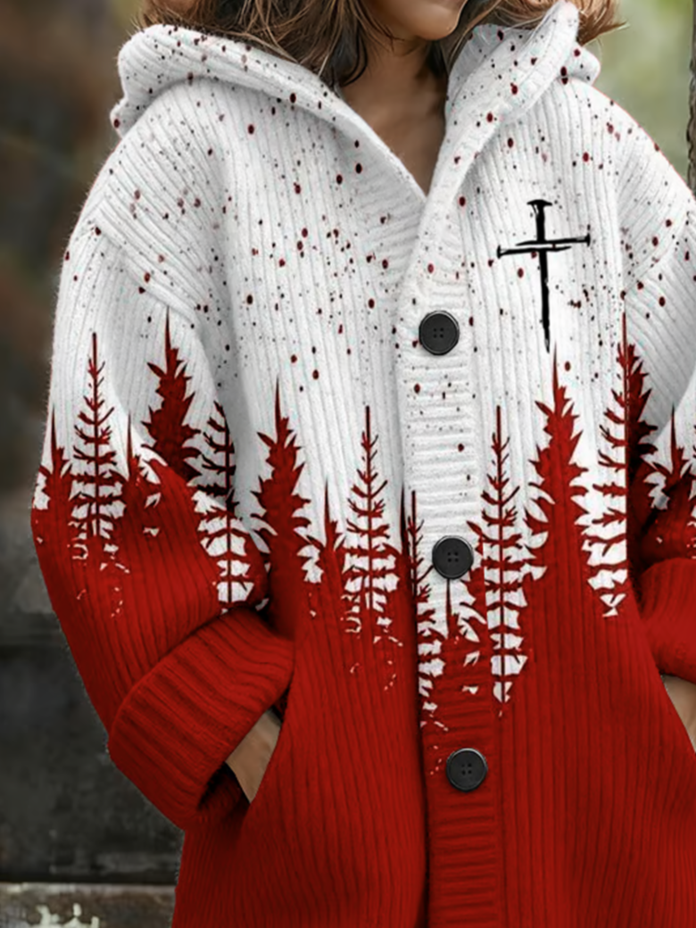 Women Wool/Knitting Gradient Pattern Long Sleeve Comfy Vintage Cardigan