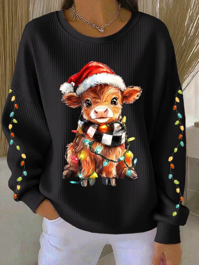 Casual Crew Neck Christmas Sweatshirt Printing