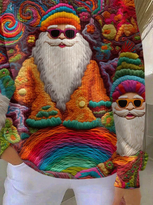 Casual Crew Neck Santa Claus Sweatshirt Printing