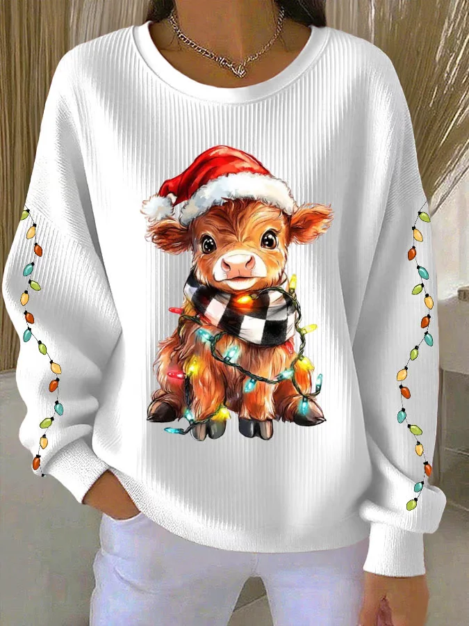 Casual Crew Neck Christmas Sweatshirt Printing