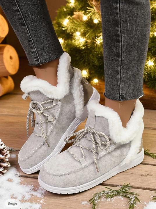 Casual Plain Lace-Up Low Heel Snow Boots