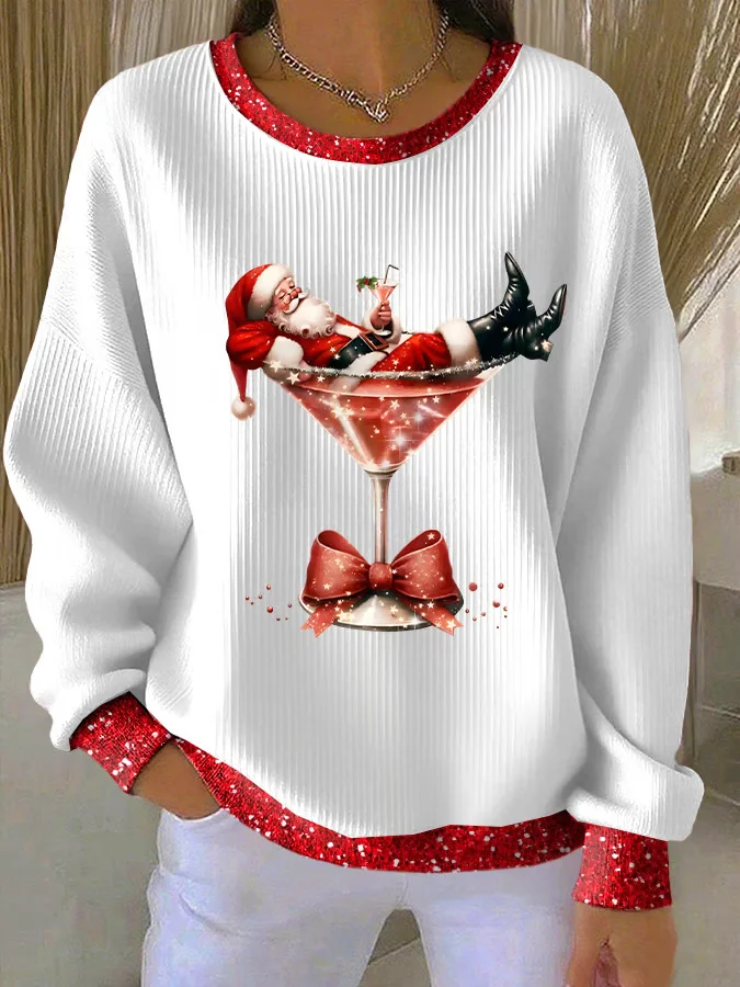 Casual Crew Neck Santa Claus Sweatshirt Printing