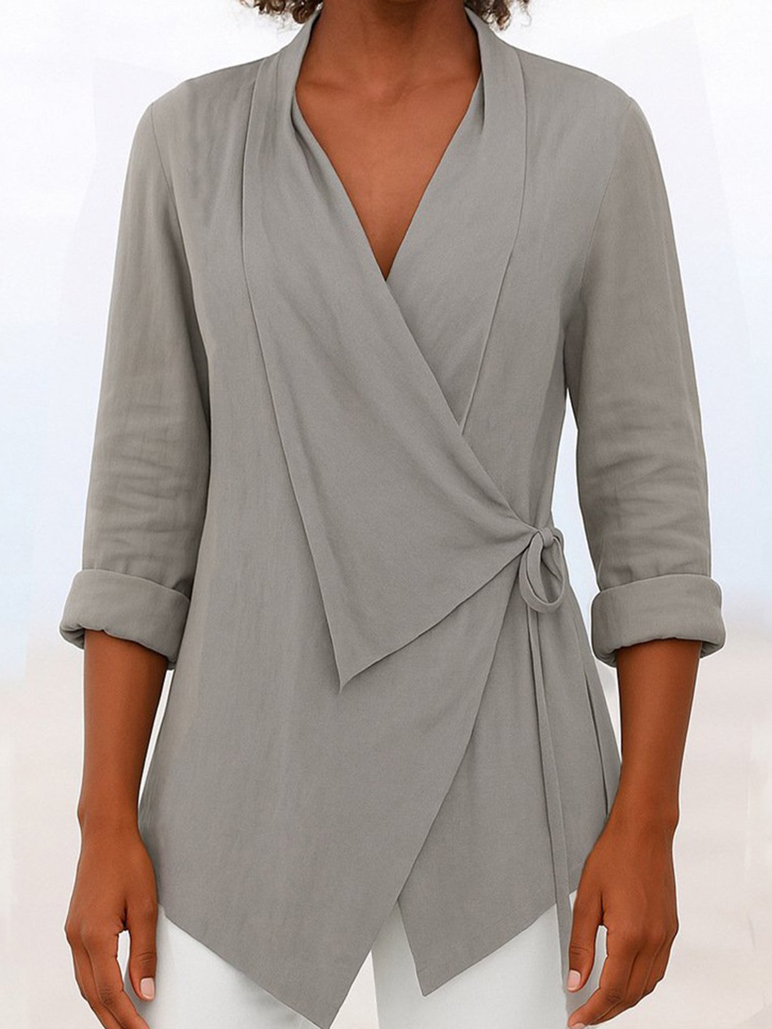 Shawl Collar Long Sleeve Plain Regular Regular Fit Blouse For Women