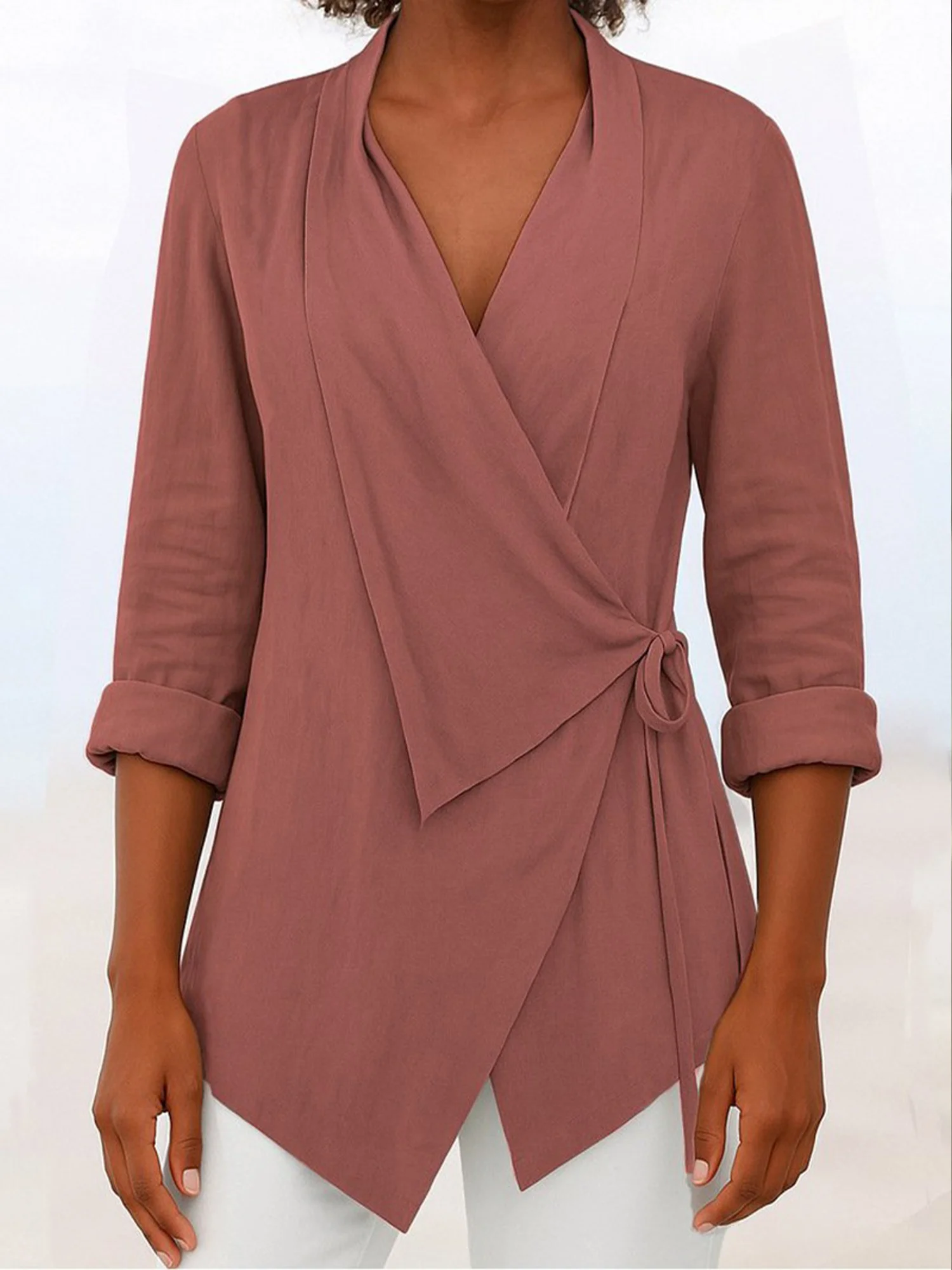 Shawl Collar Long Sleeve Plain Regular Regular Fit Blouse For Women